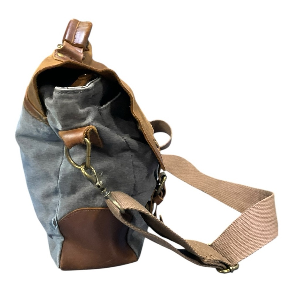 Mens Waxed Canvas Leather Messenger Bag Gray Brown Briefcase Satchel Crossbody - Picture 5 of 9